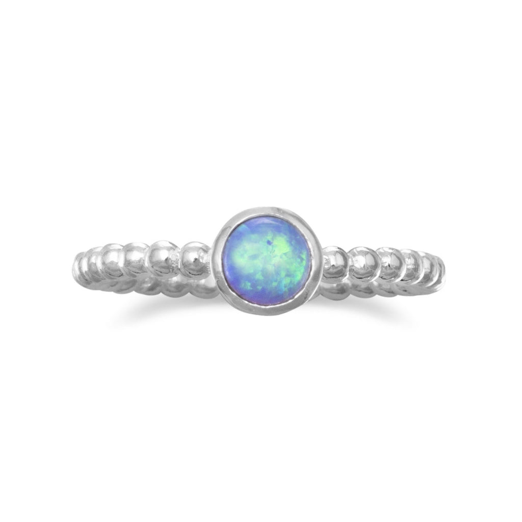 Silver Round Synthetic Opal Ring