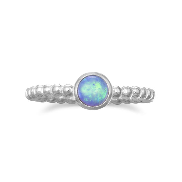 Silver Round Synthetic Opal Ring