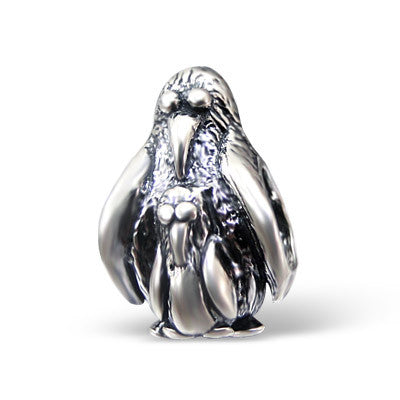 Silver Mother and Baby Penguins Large Hole Bead