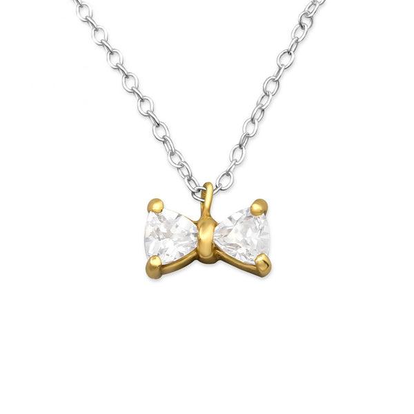 Gold Crystal Bow Necklace