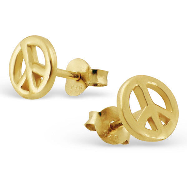 Gold Peace Sign Studs