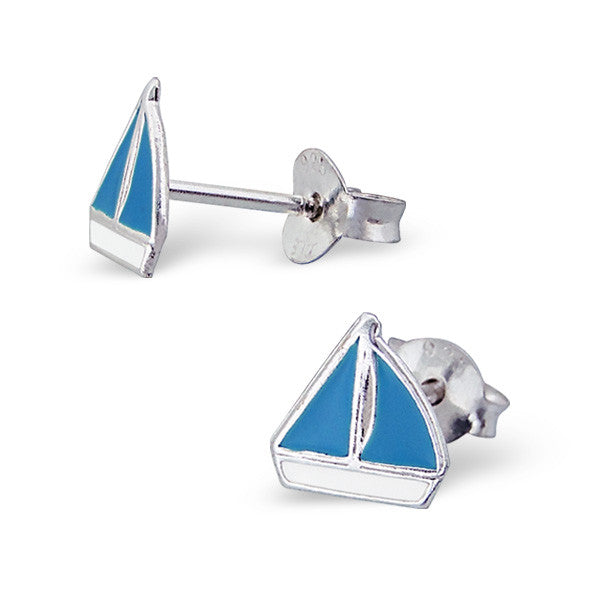 Tiny Blue Sailboat Studs