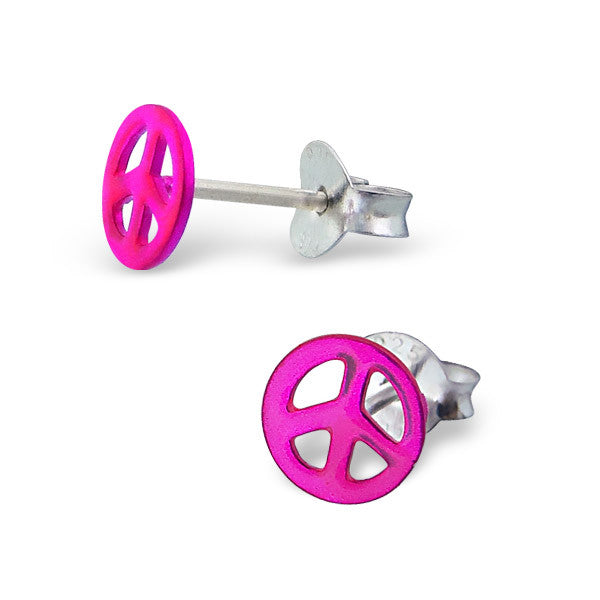 Tiny Neon Pink Peace Sign Studs