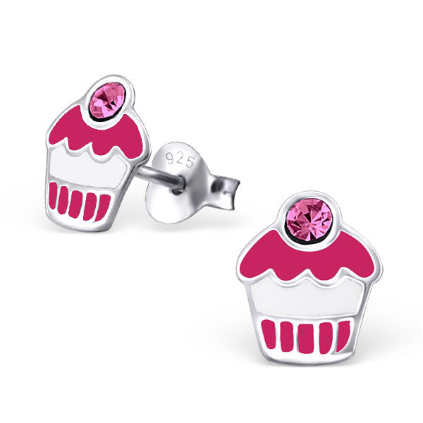 Tiny Pink Cupcake Studs with Pink CZ's