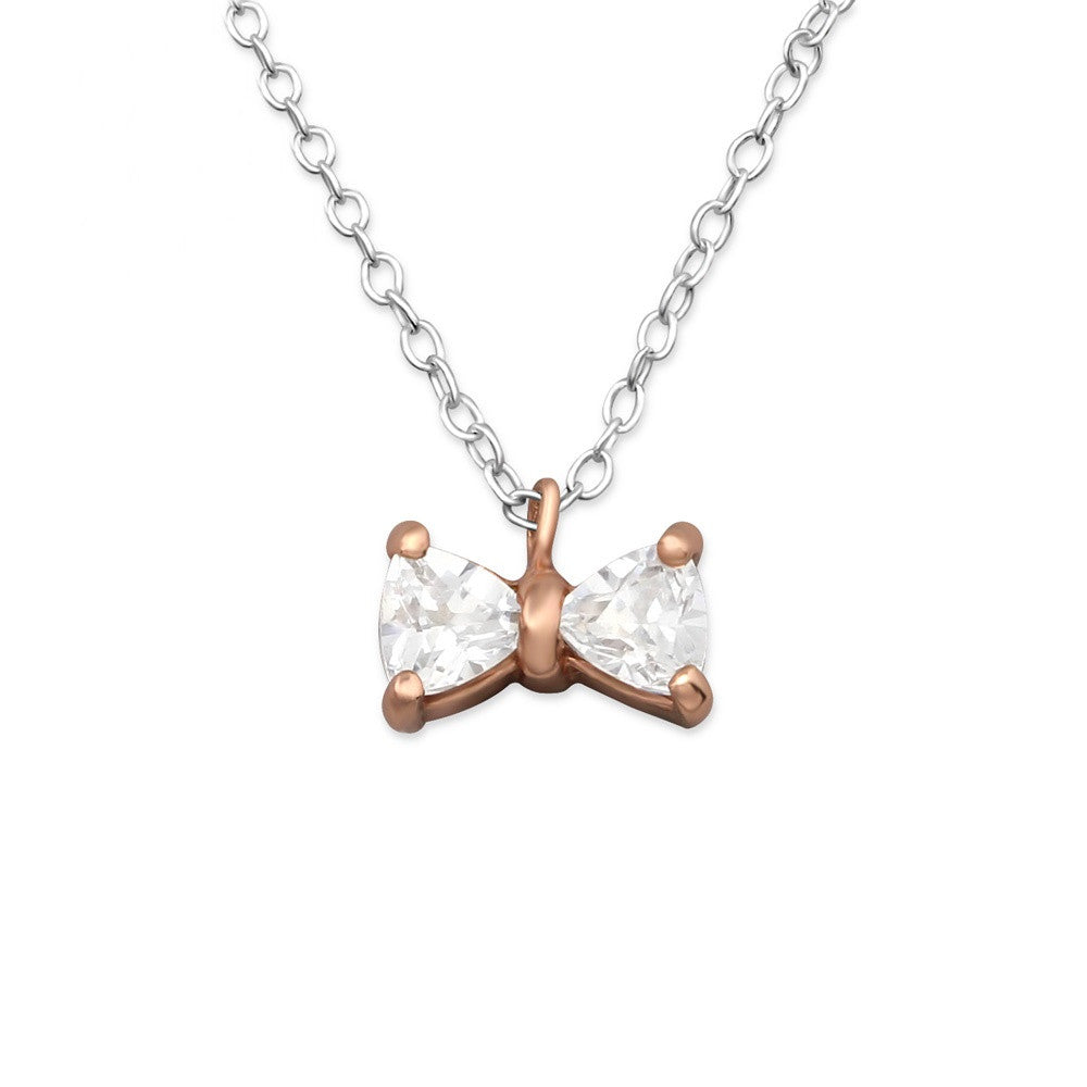Rose Gold Crystal Bow Necklace