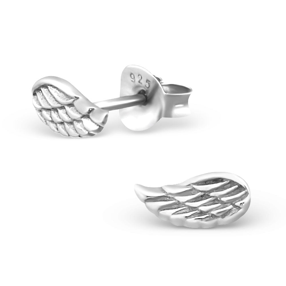 Tiny Silver Angel Wing Studs