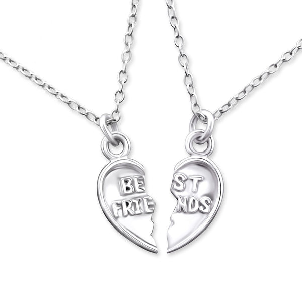 Silver Best Friends Heart Necklace Set