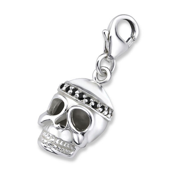 Silver Skull Charm with Black CZ's