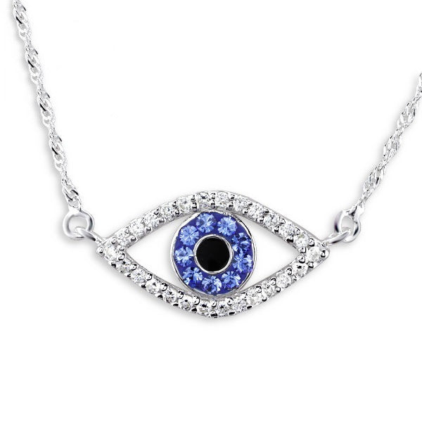 Blue CZ Evil Eye Necklace