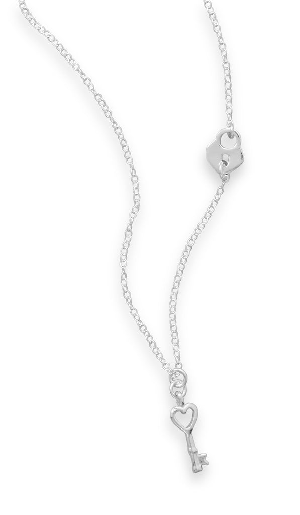 Silver Heart Lock and Key Necklace