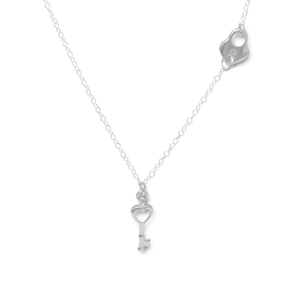 Silver Heart Lock and Key Necklace