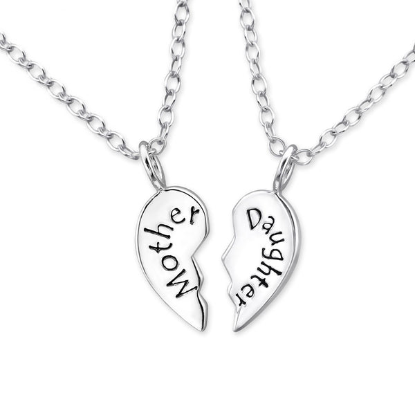 Silver Mother and Daughter Necklace Set