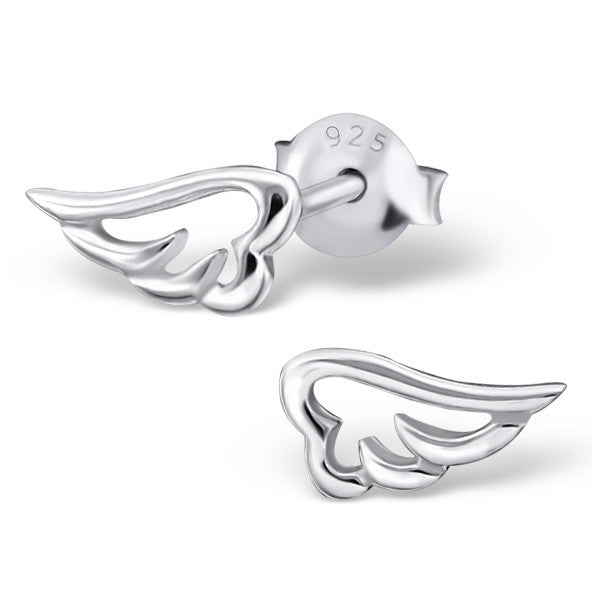 Tiny Silver Angel Wing Outline Studs