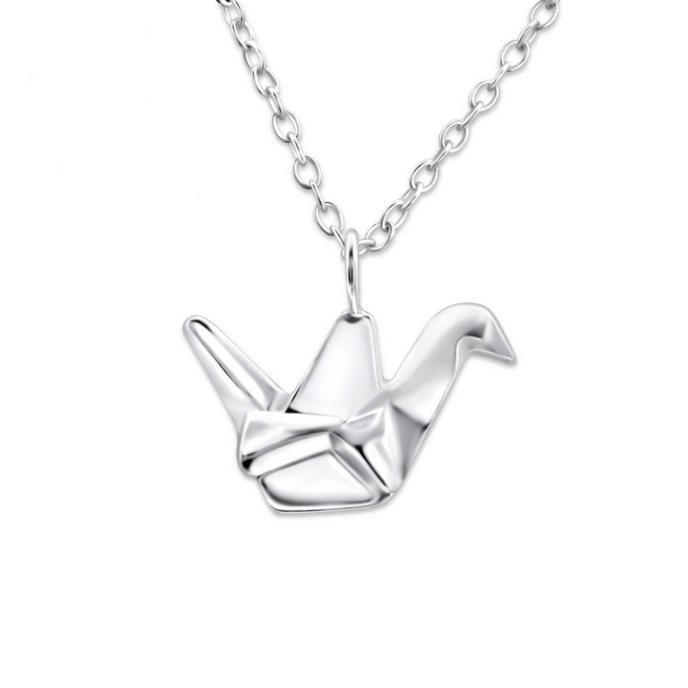 Silver Origami Crane Necklace