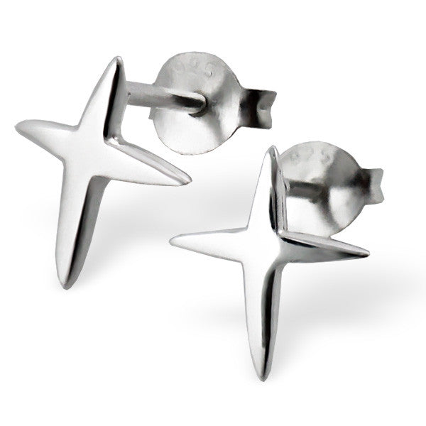 Tiny Silver Pointed Cross Studs