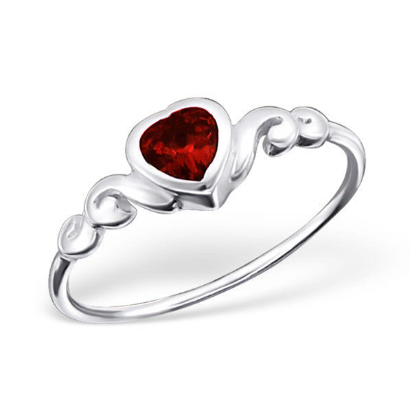 The Sterling Silver Red Garnet CZ Heart Ring for Girls - Size 4 - The  Jewelry Vine