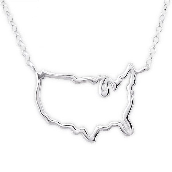 Silver USA Outline Necklace
