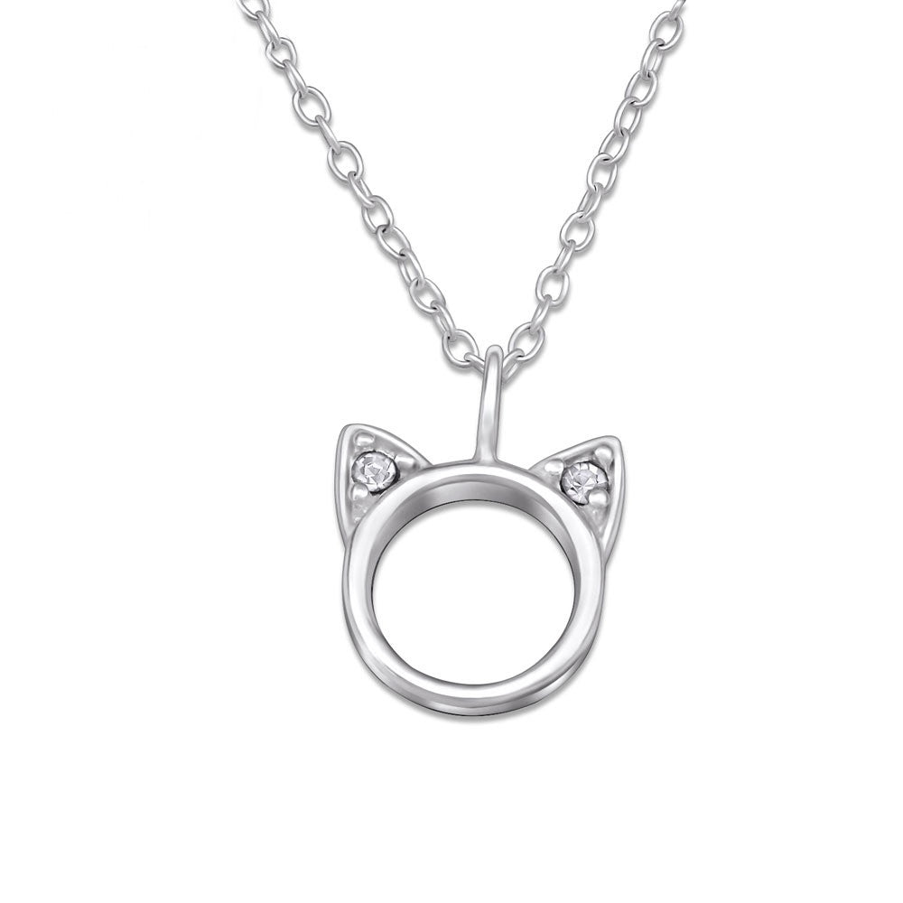 Silver CZ Cat Face Necklace