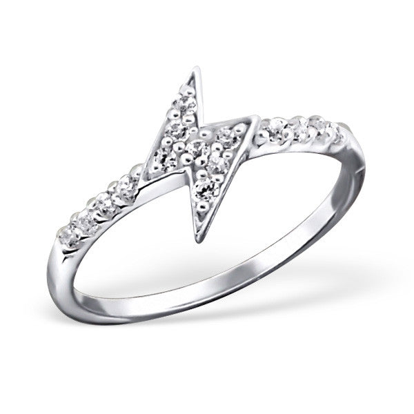 Silver Crystal Thunderbolt Ring