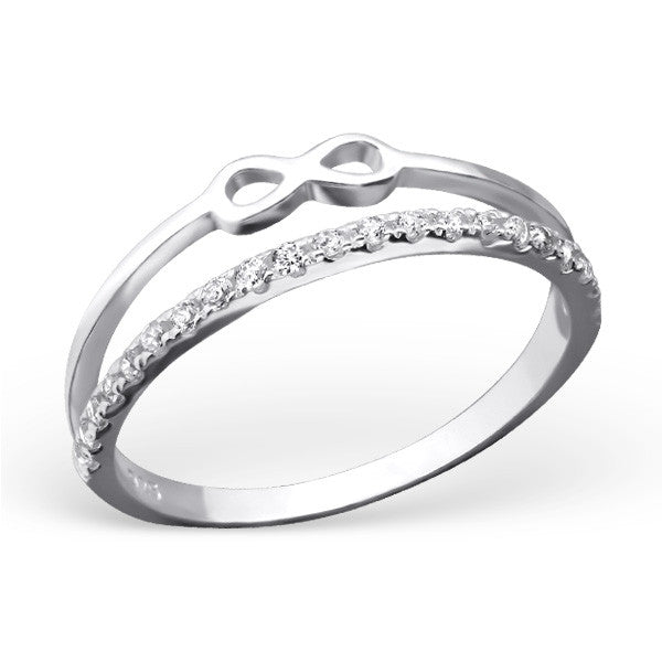 Silver Double Band Crystal Infinity Ring