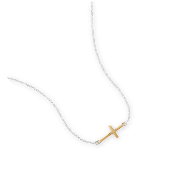 14kt Gold Plated Sideways Cross Necklace