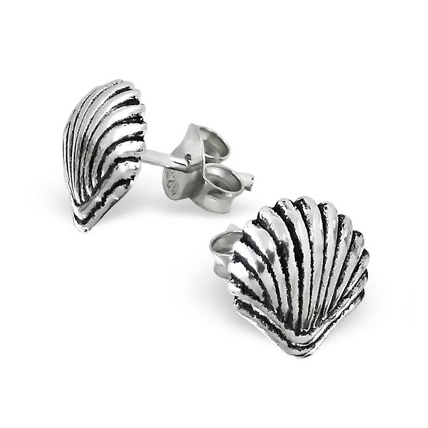 Silver Clam Shell Studs