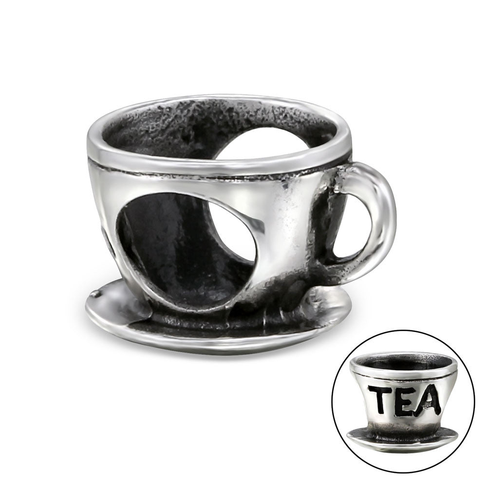 Silver Tea Cup Large Hole Bead
